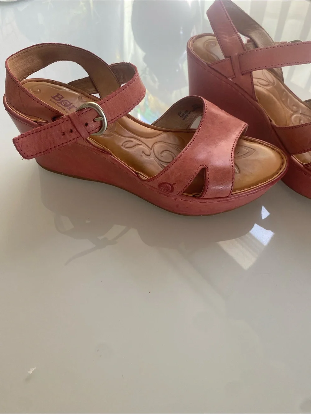 Born leather Pink Wedge Sandals with Buckle Strap